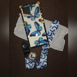 Blue Butterfly Phone Case with Strap NEW IN BOX